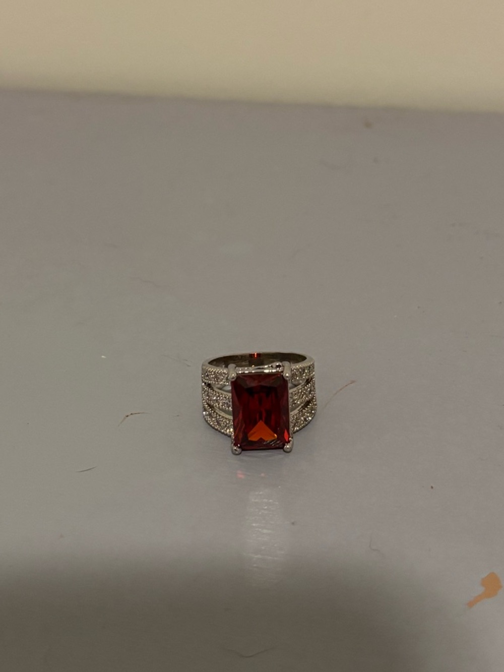 Sterling Silver Red Garnet-Style Statement Ring